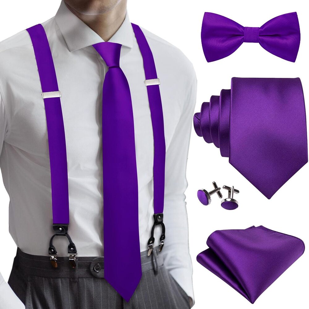6665 Suspenders Bow Tie Necktie Set 6 Clips Strength Adjustable Y Braces